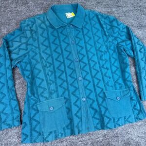 NWT Vintage Focus Teal Textured Chevron Button Jacket Top With Pockets‎ Womens